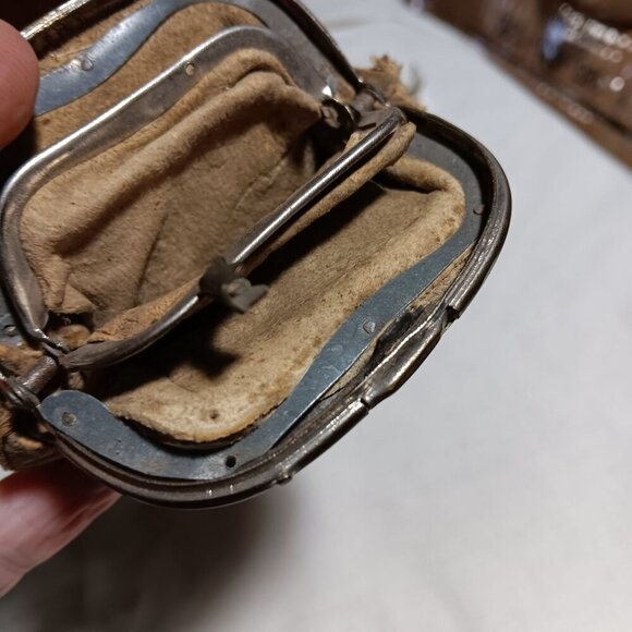 Antique 1900s Genuine Leather TINY 4" SNAP Coin RELIC STEAMPUNK WALLET - Picture 8 of 9
